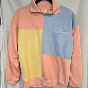 Active Wear Vintage Sweater, Color Block, Size Med, Pink Yellow Blue